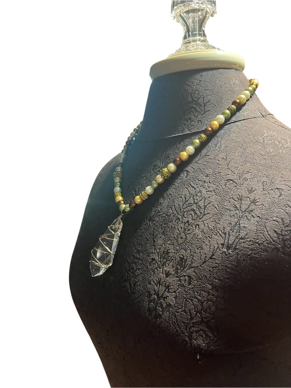 Vintage Hand Wrapped Crystal Pendant Beaded Necklace - Picture 3 of 8